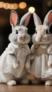 Photo Of A Photo Of Two Cute Rabbits Wearing Bride And Groom Dresses. Generative AI Royalty Free Stock Photo