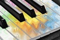 Piano keys music musical notes sunrise sun sunshine rays light forte musician ivory ebony instrument Royalty Free Stock Photo