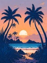 Ai generated a picturesque sunset over a tropical landscape with palm trees