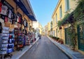 Photo of the picturesque Tripodon street in the neighborhood of Plaka in Athens, Greece. Royalty Free Stock Photo