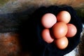 Photo of a pile of chicken eggs in a chicken farm Royalty Free Stock Photo