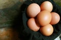 Photo of a pile of chicken eggs in a chicken farm Royalty Free Stock Photo