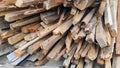 Photo of piles of wooden blocks from the rubble of houses