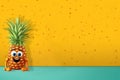 pineapple 3D character in yellow background with copy space ai generated Royalty Free Stock Photo