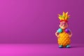pineapple in man cartoon character with eyeglass in purple background with copy space ai generated Royalty Free Stock Photo
