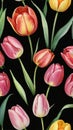 Photo Of Pink Red And Yellow Tulip Set Watercolor Painting Flower Elements On Isolated White Background Hand Painte. Generative AI Royalty Free Stock Photo