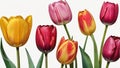 Photo Of Pink Red And Yellow Tulip Set Watercolor Painting Flower Elements On Isolated White Background Hand Painte. Generative AI Royalty Free Stock Photo