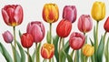 Photo Of Pink Red And Yellow Tulip Set Watercolor Painting Flower Elements On Isolated White Background Hand Painte. Generative AI Royalty Free Stock Photo