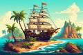 pirates ship trapped in small island illustration ai generated Royalty Free Stock Photo