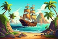 pirates ship in tropical island ai generated Royalty Free Stock Photo