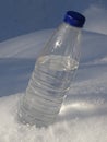 Plastic bottle of water in the snow