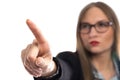 Photo of pointing businesswoman in glasses
