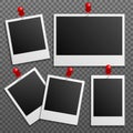 Photo polaroid frames on wall attached with pins. Vector set Royalty Free Stock Photo