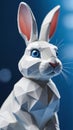 Photo Of Polygonal 3D Figurine Of White Rabbit On Blue Background, Bust Of Hare From Plaster. Generative AI