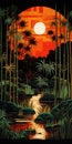 Saturated Pigment Pools: A Detailed Dreamscape Of A Jungle Sunset