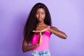 Photo portrait of african american woman showing time out sign  on pastel pink colored background Royalty Free Stock Photo