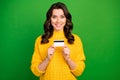 Photo portrait of attractive confident smart lady showing her new credit card with no limit on it isolated over bright Royalty Free Stock Photo