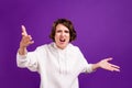 Photo portrait girl wearing hoody shouting angry arguing isolated bright pastel color background