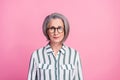 Photo portrait of smart intelligent business lady grey hair elderly person expert agent worker wear striped shirt