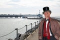 Posh city gent on bridge pier neptunes arm herne bay kent top hat