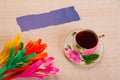 Photo postcard with a delicate background and a tea pair