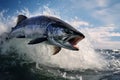 Photo of a 40-Pound Chinook Salmon Fish Jumping, Generative AI Royalty Free Stock Photo