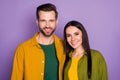 Photo pretty lady handsome guy couple hugging ignore social distancing good mood in love perfect pair wear casual shirts Royalty Free Stock Photo