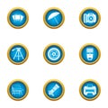 Photo print icons set, flat style