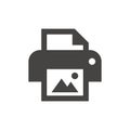Photo printer black vector icon. Print picture button glyph symbol.