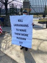 Protester With Big Sign at the Russian Embassy in Washington DC