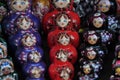 Purple and red Russian Matryoshka dolls in Moscow city, Russia