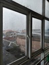 Photo of rain during the day from a glass-windowed room Royalty Free Stock Photo