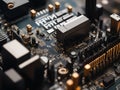 Photo realistic close up of electric circuit motherboard