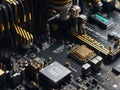 Photo realistic close up of electric circuit motherboard