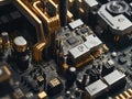 Photo realistic close up of electric circuit motherboard