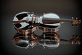 Photo realistic 3D render of an isolated surreal glass violin on a black reflective surface