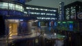 Photo realistic 3D rendering of a dark moody night scene in a futuristic urban environment