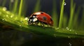 Photo-realistic Depiction Of Ladybug On Rainy Grass In Unreal Engine