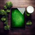 Photo Realistic Digital Art Green Beer and Clovers Saint Patrick's Day Themed Tablet Screen Image