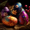 Happy Easter. Easter theme. Photo realistic Illustration of beautiful painted easter egg Royalty Free Stock Photo