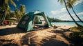 Photo realistic illustration of camping tent view. Generative AI. Royalty Free Stock Photo