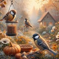 Autumn birds at sunrise , AI generated Illustration