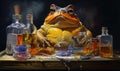 Photo of a realistic painting of a frog perched on a table