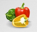 Photo-realistic vector. Red paprika. Whole Bulgarian pepper and half. 3d Royalty Free Stock Photo