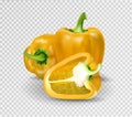 Photo-realistic vector. Red paprika. Whole Bulgarian pepper and half. 3d Royalty Free Stock Photo