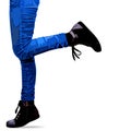 Photo realistic woman legs in jeans and shoes.