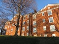 Red Brick Condominium Building at Sunset