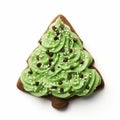 Christmas Tree Cookie With Green Frosting On White Background Royalty Free Stock Photo