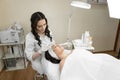 The photo reflects the magical atmosphere and gentle process of facial skin peeling, which improves the skin of the face