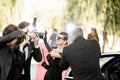 Photo reporters photographing actress ariving on the awards ceremony Royalty Free Stock Photo